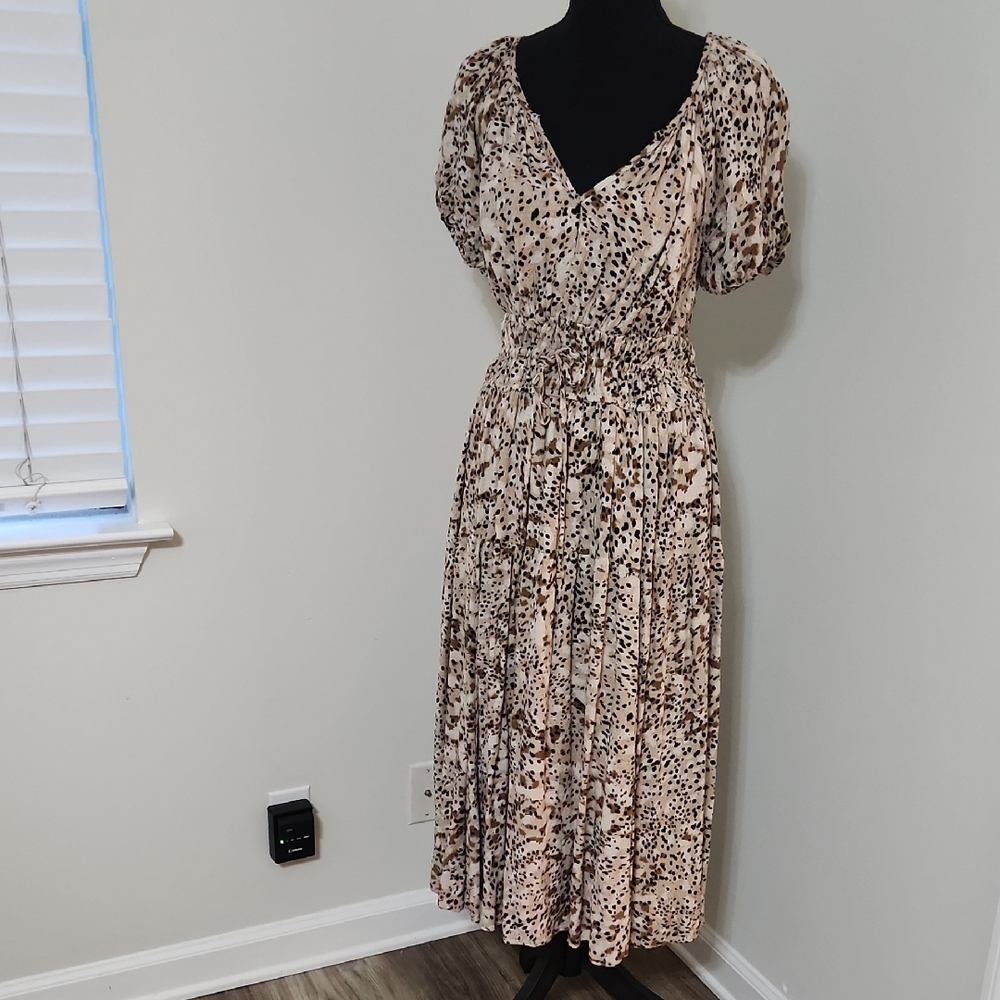 Universal Thread Cream and Brown Animal Print Maxi Dress